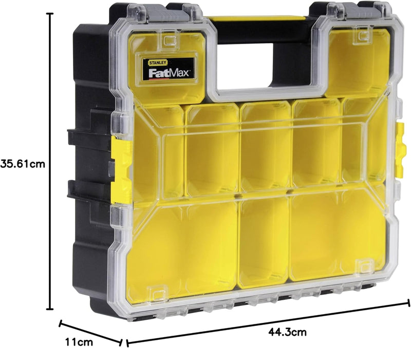 Stanley FatMax Aufbewahrungsbox (44.29 cm x 35.60 cm x 11.00 cm, tiefe Fächer, stabile Kunststoffsch