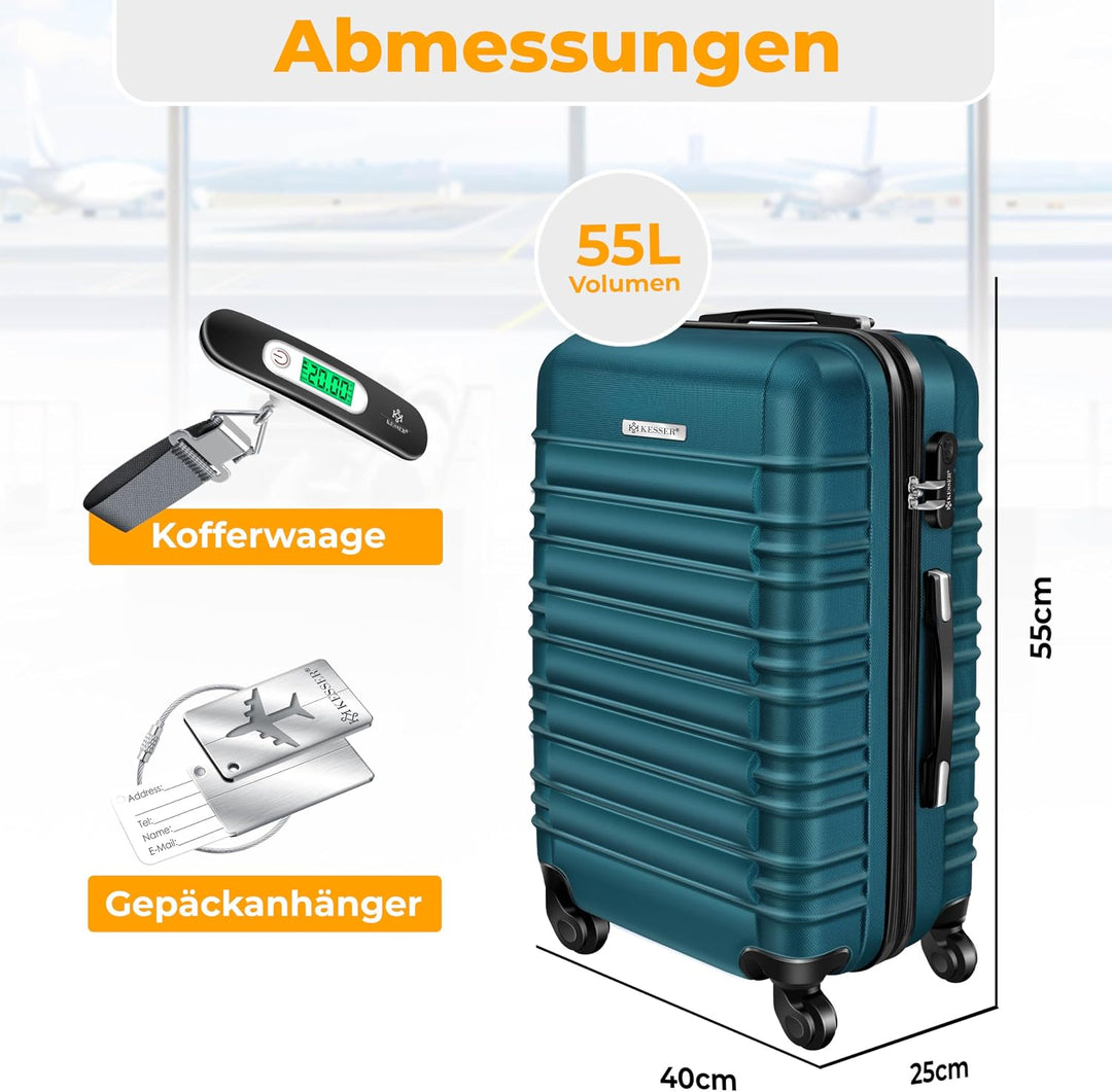 KESSER® Handgepäck Reisekoffer 55L Hartschalen-Koffer Inkl. Kofferwaage + Gepäckanhänger | Trolley G