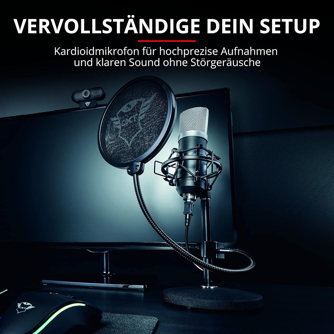 Trust Gaming GXT 252 Emita Studio Mikrofon mit Transportkoffer, Nierencharakteristik, USB Mikrofon f