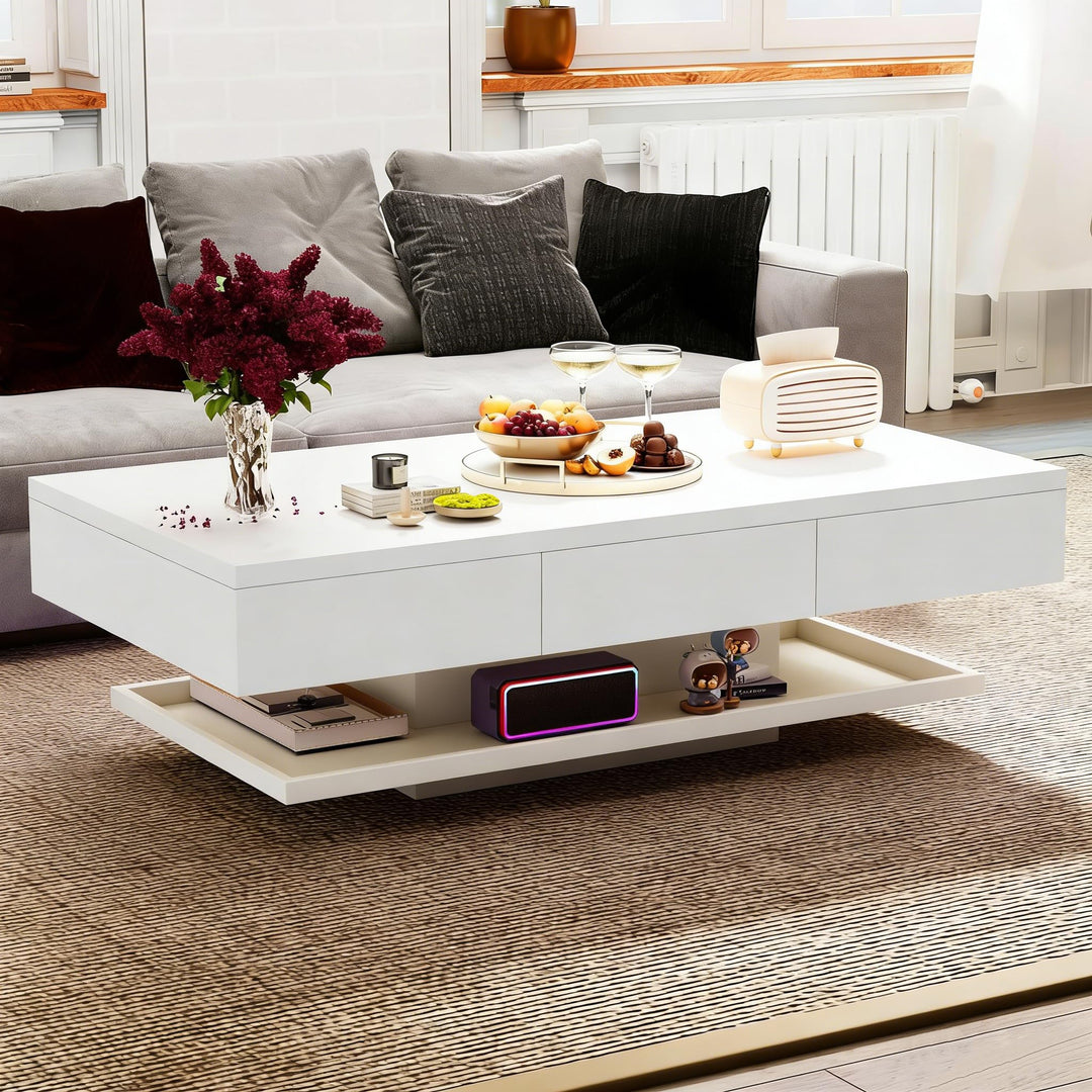 Oyajia Couchtisch, Modern Sofatisch Wohnzimmertisch mit 2 Schublade, Wohnzimmertisch Hochglanz Moder