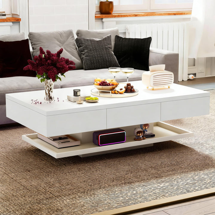Oyajia Couchtisch, Modern Sofatisch Wohnzimmertisch mit 2 Schublade, Wohnzimmertisch Hochglanz Moder