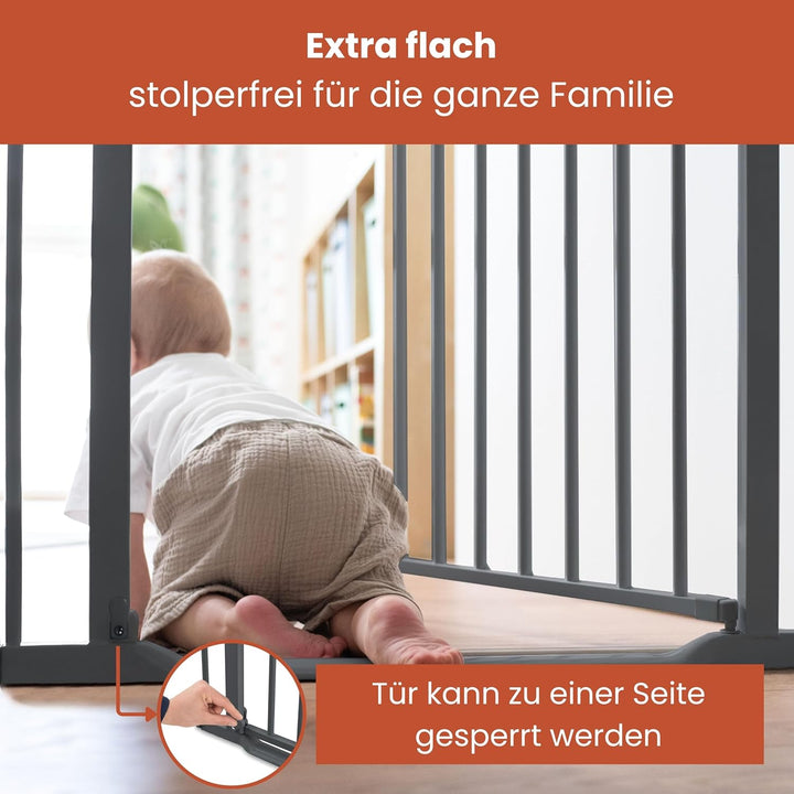 Hauck Treppenschutzgitter Türschutzgitter Clear Step 2, für Breiten 75-80 cm, Ultra Flache Schwelle,