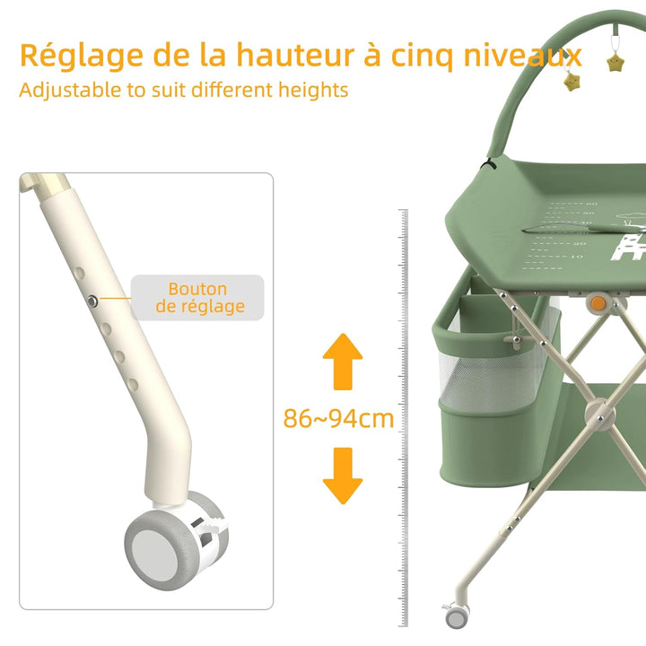OHMG klappbare Wickelkommode Wickeltisch, Baby Wickelkombi, mit Wickelauflage Sicherheitsgurt und Ab