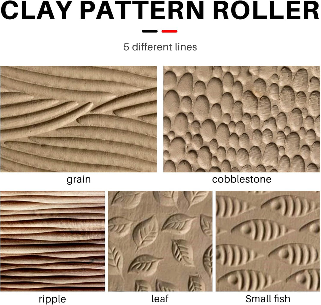 Kafei 5 Stücke Töpfer Werkzeuge Hand Rollen für Ton Ton Stempel Ton Muster Roller