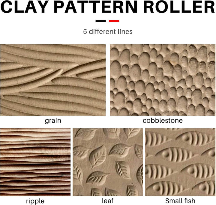 Kafei 5 Stücke Töpfer Werkzeuge Hand Rollen für Ton Ton Stempel Ton Muster Roller