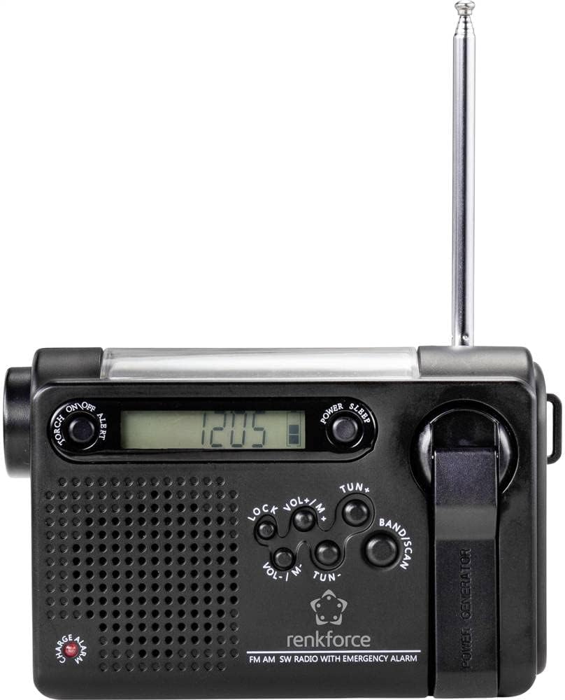 Renkforce RF-CR-200 Kofferradio UKW, MW, KW Notfallradio wiederaufladbar, Solarpanel, Handkurbel, We