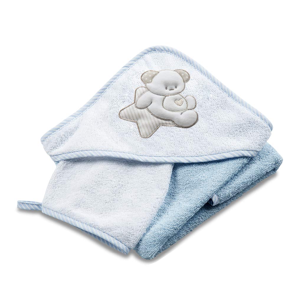 Italbaby 050.4000-0372 Bademantel Frottee für Neugeborene 0-6 Monate Sweet Hellblau - 550 g