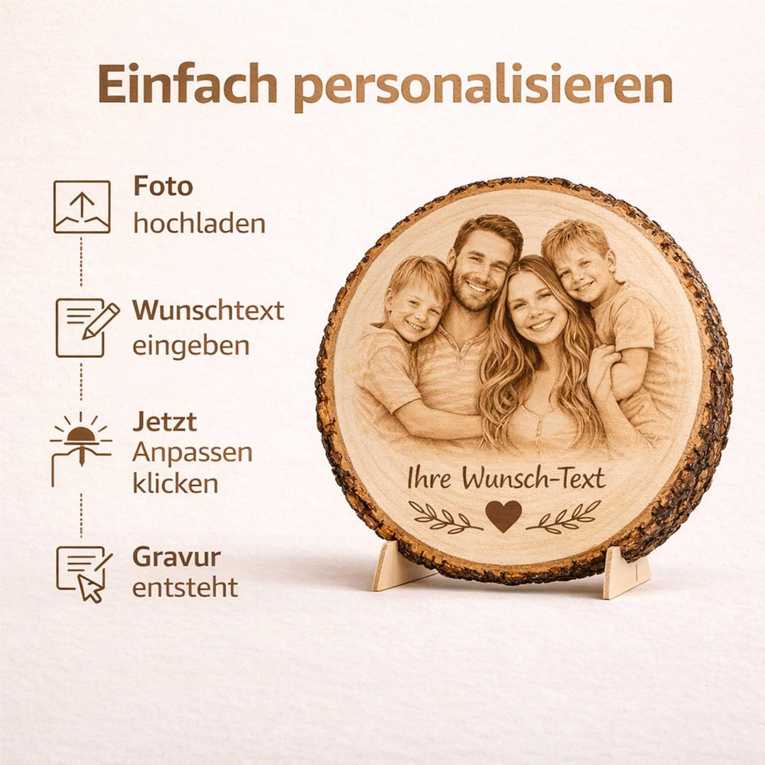 Baumscheibe mit Gravur personalisiert ab 13 cm - Holzscheibe mit Foto & Text - Fotogeschenke für Hoc