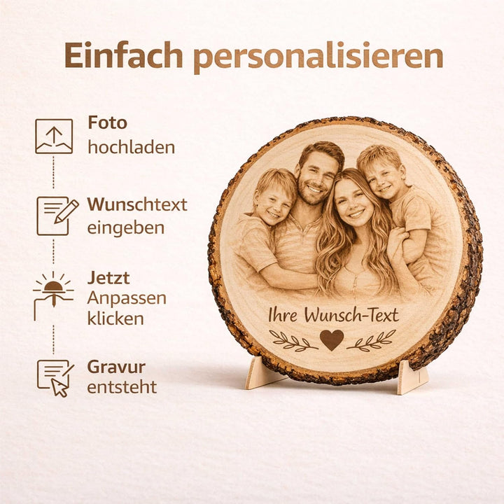 Baumscheibe mit Gravur personalisiert ab 13 cm - Holzscheibe mit Foto & Text - Fotogeschenke für Hoc