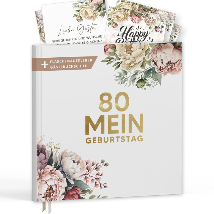 Gästebuch zum 80. Geburtstag mit Weinetiketten – Erinnerungsbuch Vintage Look Geschenk für Familie &