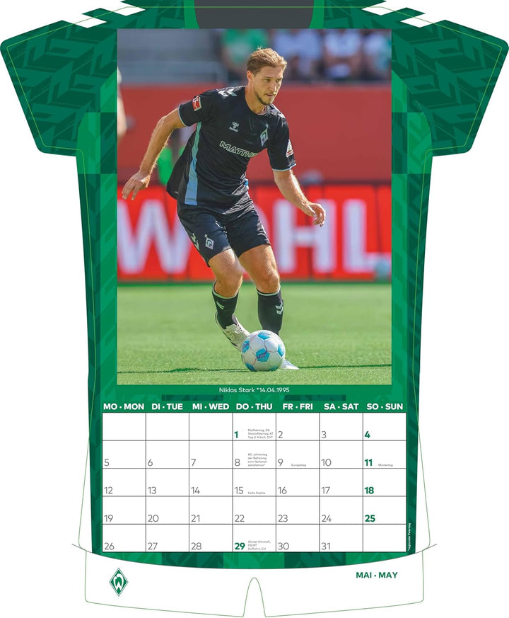 N NEUMANNVERLAGE - Werder Bremen 2025 Trikotkalender, 34,1x42cm, Fussball-Kalender mit Motiven der S