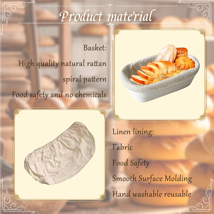 Gärkorb länglich,17 * 12 * 6cm Ovaler Brotkorb,Gärkorb，Oval Proofing Basket Set,Ovales Gärkörbchen,3