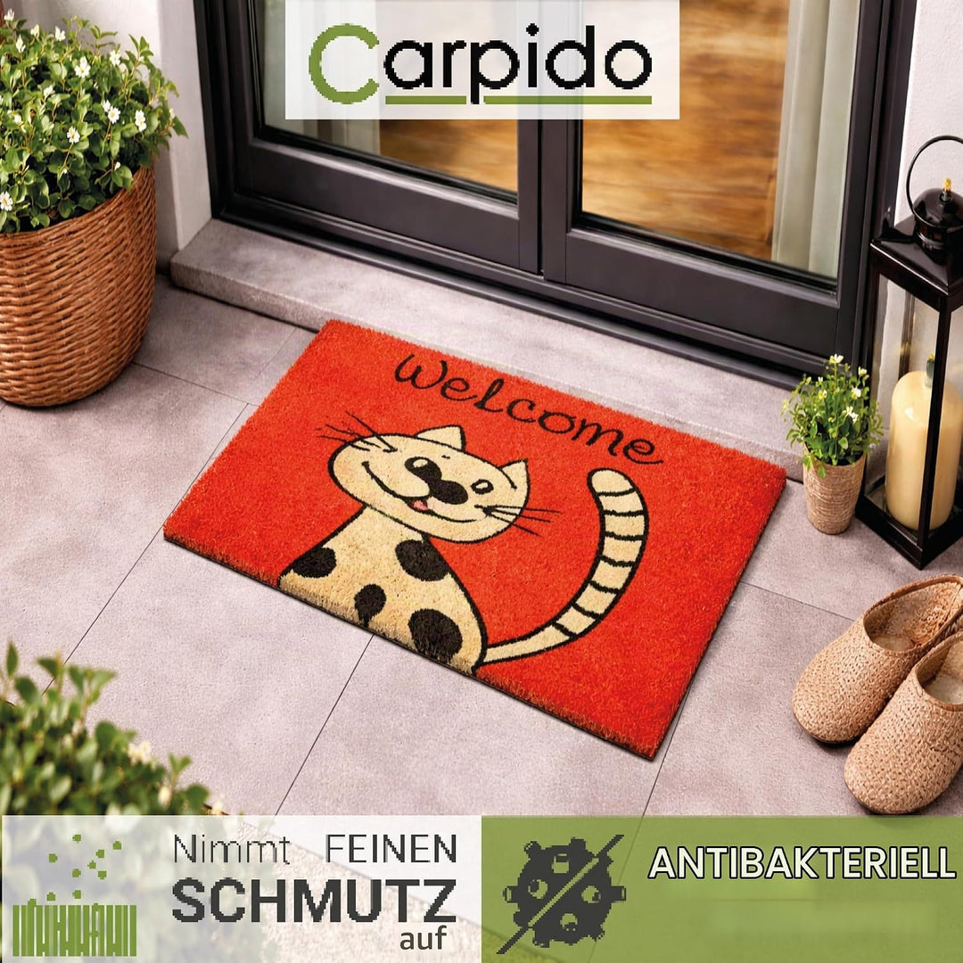 Carpido Fussmatte Kokos Katze - Türmatte 40 x 60 cm (Rechteckig) - antibakterielle Eingangsmatte nat