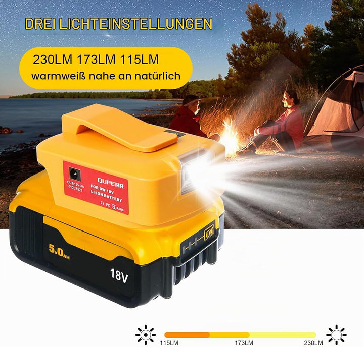 USB Akku Adapter für Dewalt 18V Akku, LED Arbeitslicht Konverter mit Dual-USB-Ladeanschlüssen &amp; DC-P