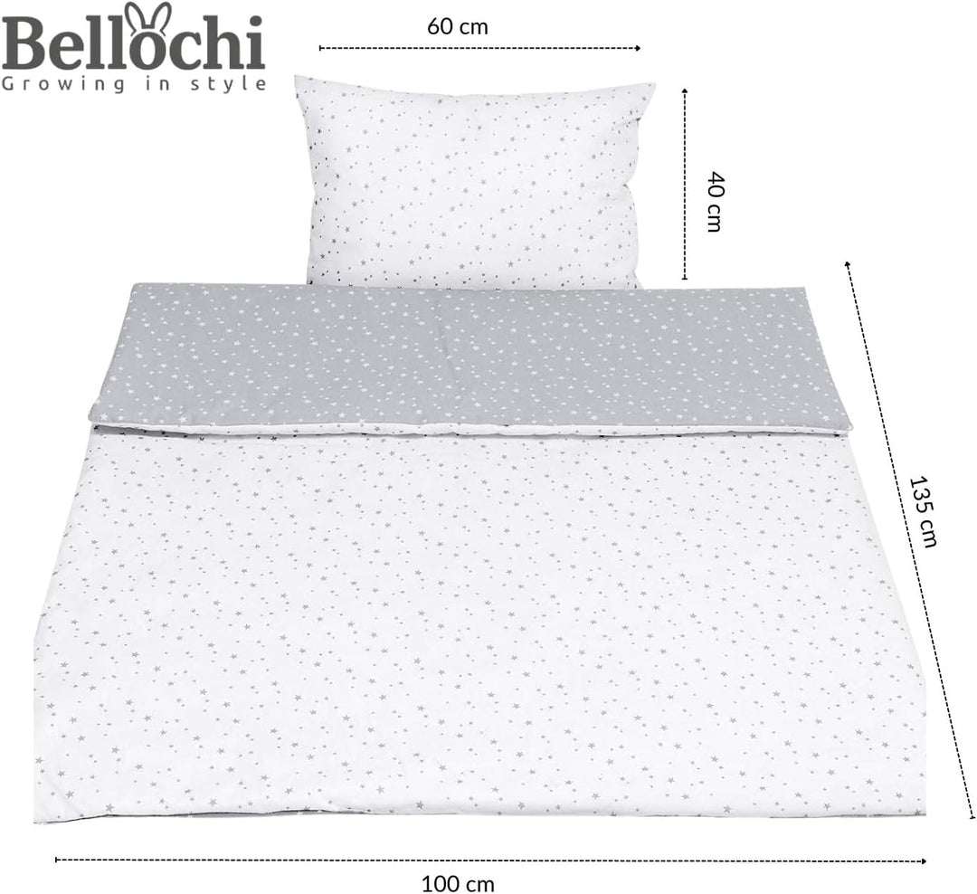 Bellochi Kinderbettwäsche 100x135 aus 100% Baumwolle, Kinderbettdecke 100x135 Set mit Kissen, Kinder