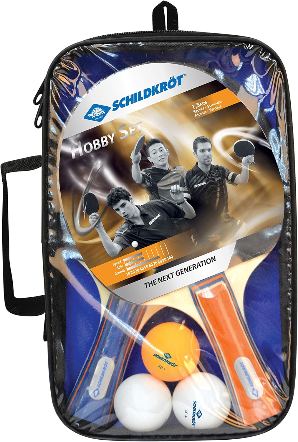 Donic-Schildkröt Tischtennis-Set Hobby, für 2 Spieler (2 Schläger, 3 Bälle, in Tragetasche, gute Fre