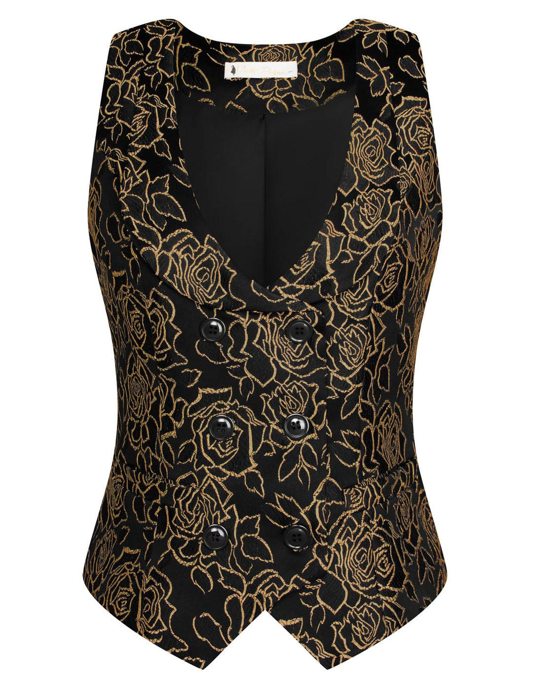 Belle Poque Damen Weste mit Gebogenes Revers V-Ausschnitt Karierte Weste mit Zwei Taschen Geometrisc