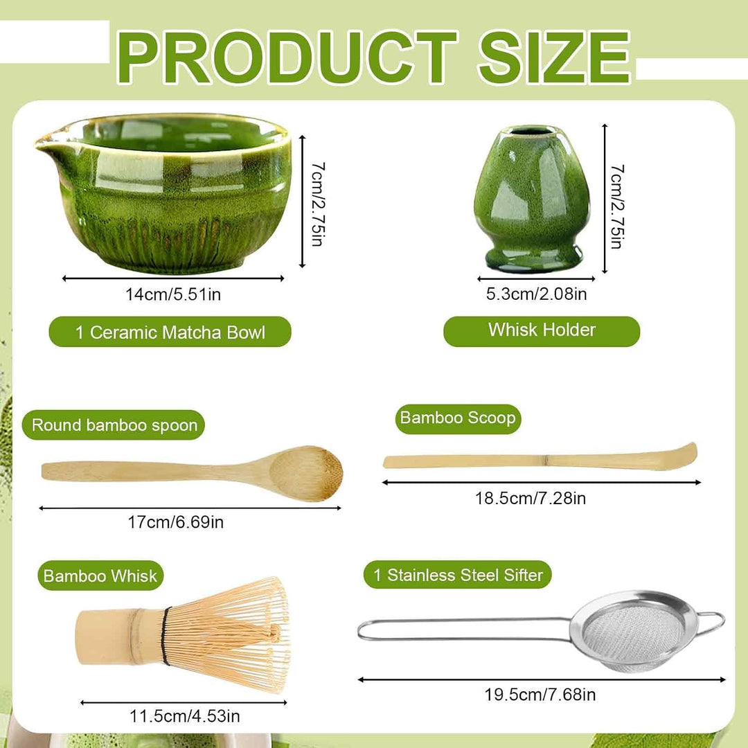 6 Stück Matcha Set, Matcha Tee Sets, Keramik Matcha Schale mit Ausgiesser, Bambus Matcha Besen, Chas