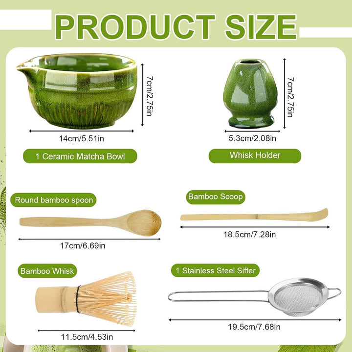 6 Stück Matcha Set, Matcha Tee Sets, Keramik Matcha Schale mit Ausgiesser, Bambus Matcha Besen, Chas