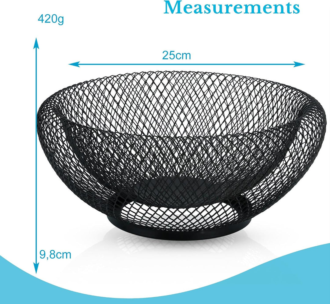 Obstkorb aus Metall in Schwarz rund 25 x 9.8 cm – Moderne doppelwandige Obstschale, Mesh Design Deko