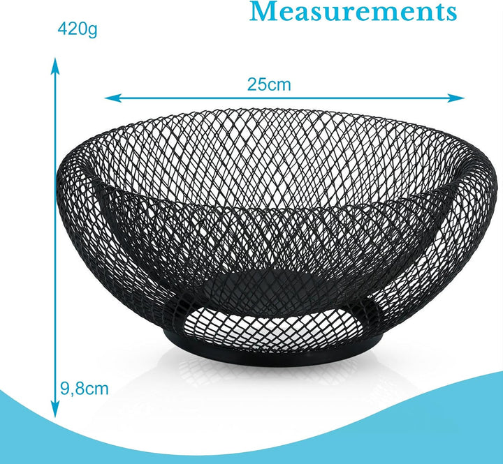 Obstkorb aus Metall in Schwarz rund 25 x 9.8 cm – Moderne doppelwandige Obstschale, Mesh Design Deko