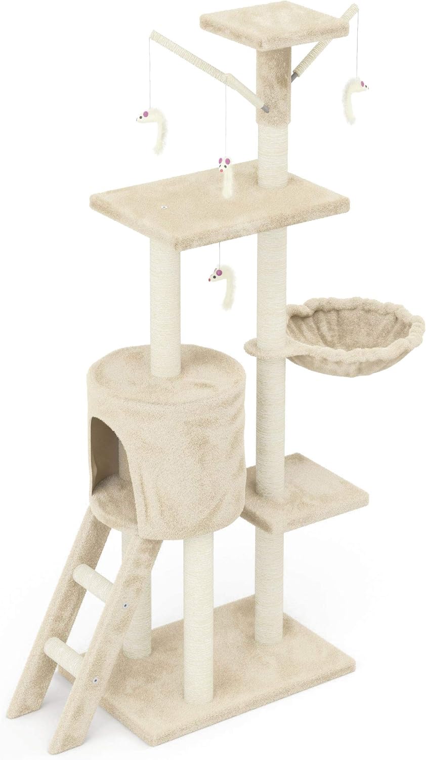 Beltom® KRATZBAUM KATZENKRATZBAUM KLETTERBAUM KATZENBAUM SPIELBAUM 140 cm. Park Spiele - Beige, Beig