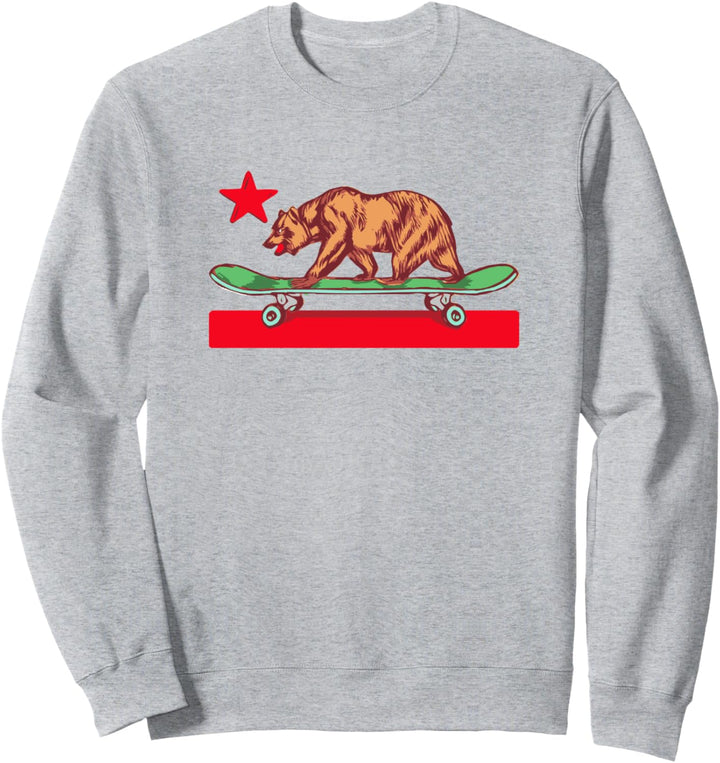 Skateboard Grizzly Bear California Flag Funny Skater Retro Sweatshirt