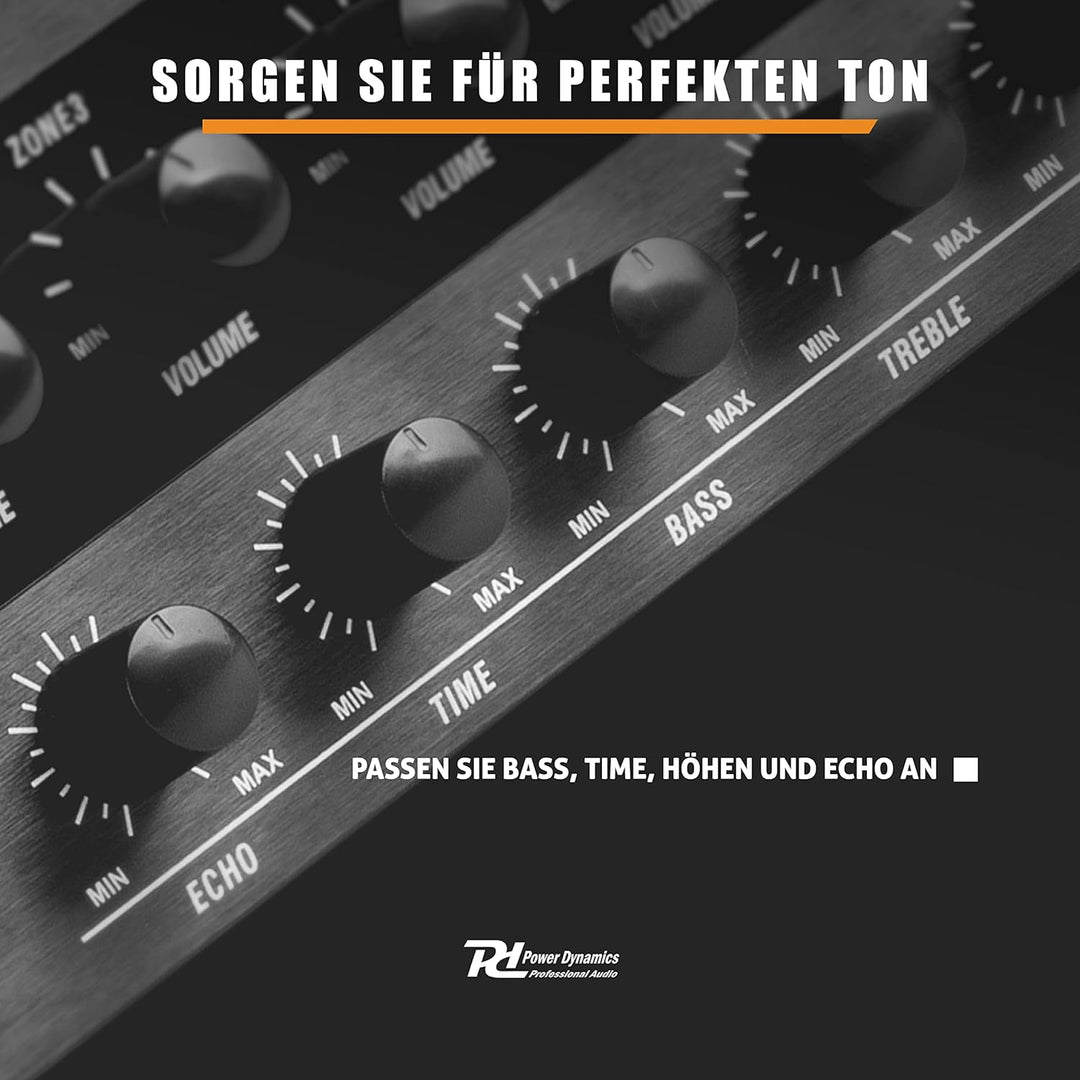 Power Dynamics PDW500MP3 - Verstärker, PA Mixer, 6-Zonen-Verstärker, 500 Watt, Bluetooth, MP3, für 1