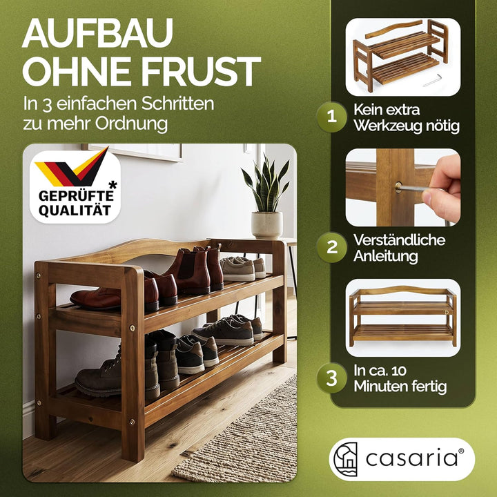 Casaria® Schuhregal mit 5 Ebenen 95x26x82cm FSC®-Zertifiziert Akazien Holz Massiv Bad Diele Flur Bad
