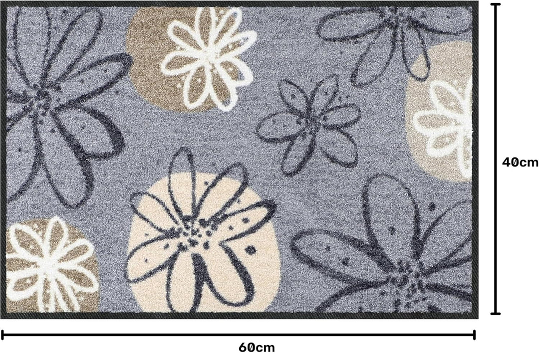 Erwin Müller Fussmatte Koblenz, Schmutzfangmatte, Fussabtreter rutschhemmend, Blumenmotiv grau/braun