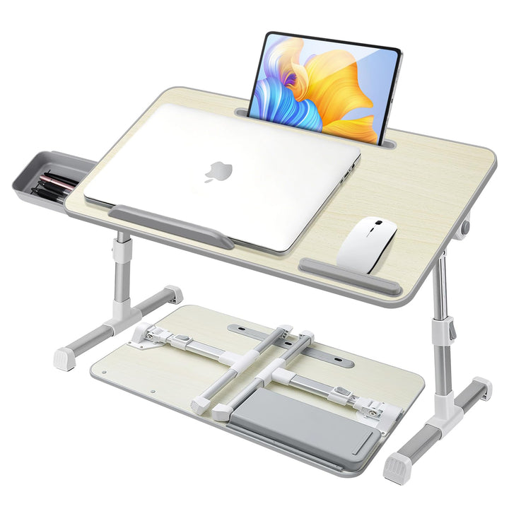 Laptoptisch fürs Bett, Höhenverstellbar, Winkelverstellbar, Betttisch Klappbar mit Schublade, Tablet