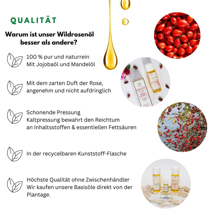 Wildrosen-Öl, Wilco Classic, 100% Naturrein, für Körper und Gesicht. Gesichts und Haut-Öl. Mit zarte