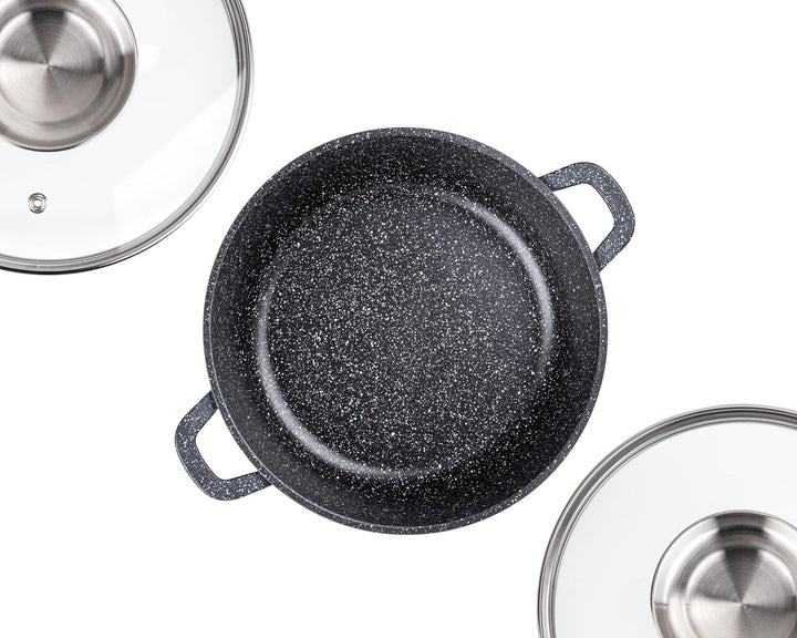 EliteHoff Kochtopf Set Induktion, Topf aus Aluminiumguss mit Antihaftbeschichtung, Topfset mit Glasd