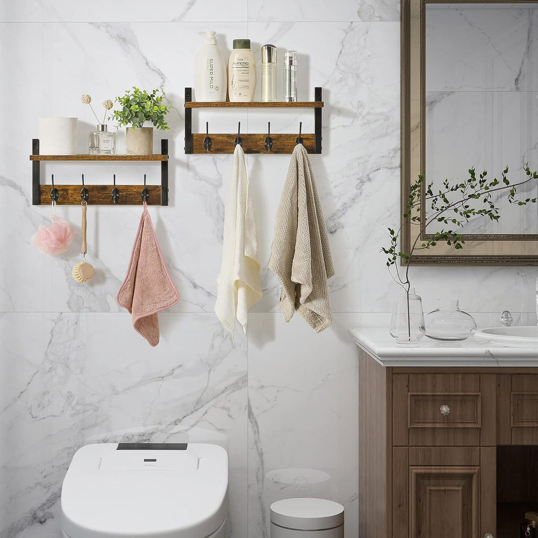 YMYNY Wandgarderoben mit Ablage, 2er Set Wandregal in einem Paket, Garderobenhaken mit 8 Doppelhaken