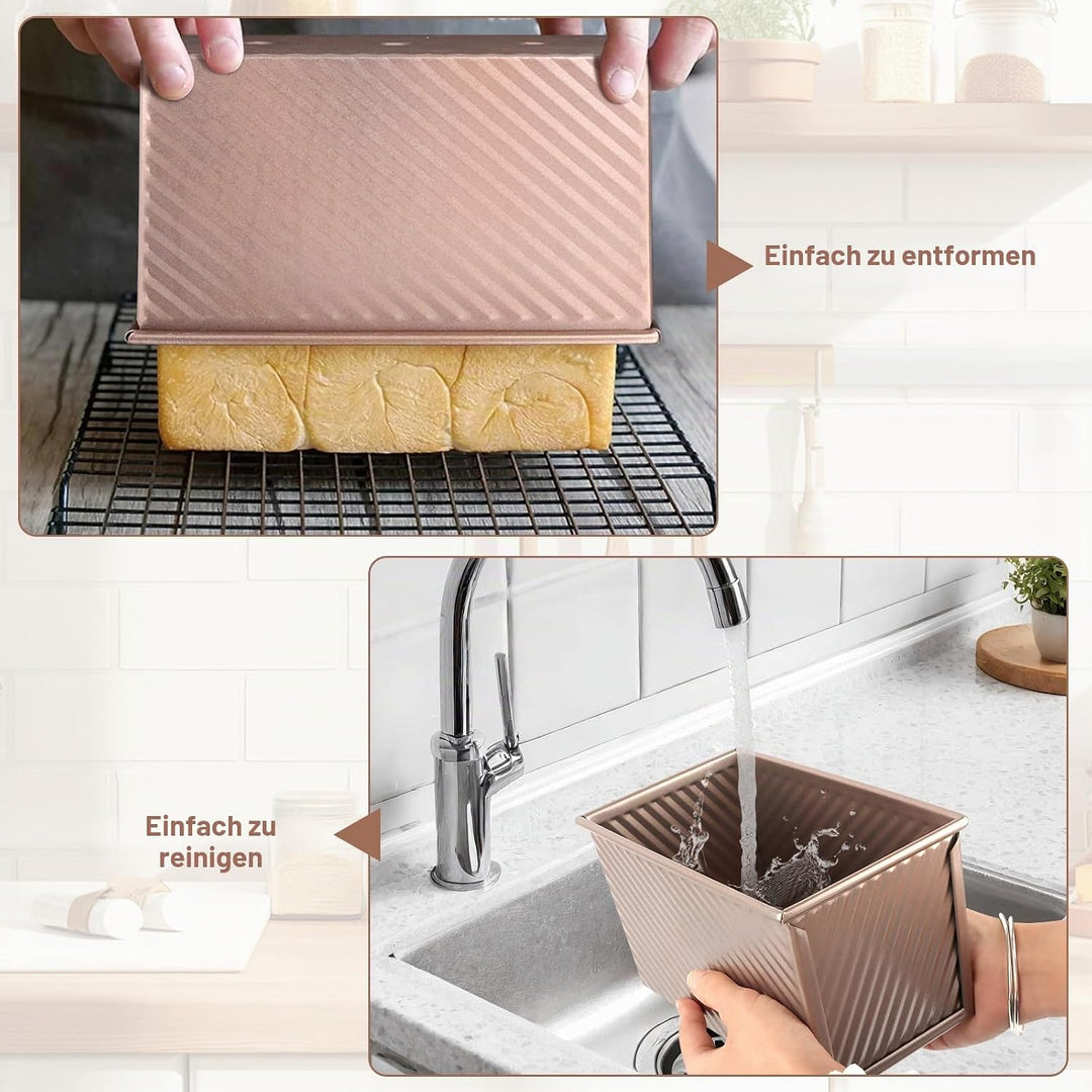 Brotbackform mit Deckel, Rechteckig Roségold, Toastbrot Backform Set,Toast Brot Backform Set,4PCS An