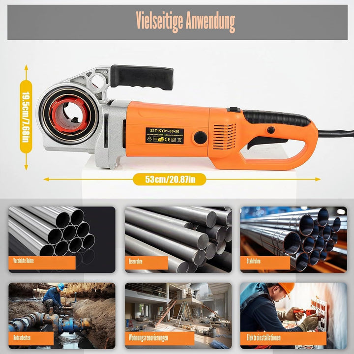 Elektrische Gewindeschneidmaschine 2300W Rohreinfädler mit 6 Matrizen (1/2", 3/4", 1", 1-1/4", 1-1/2