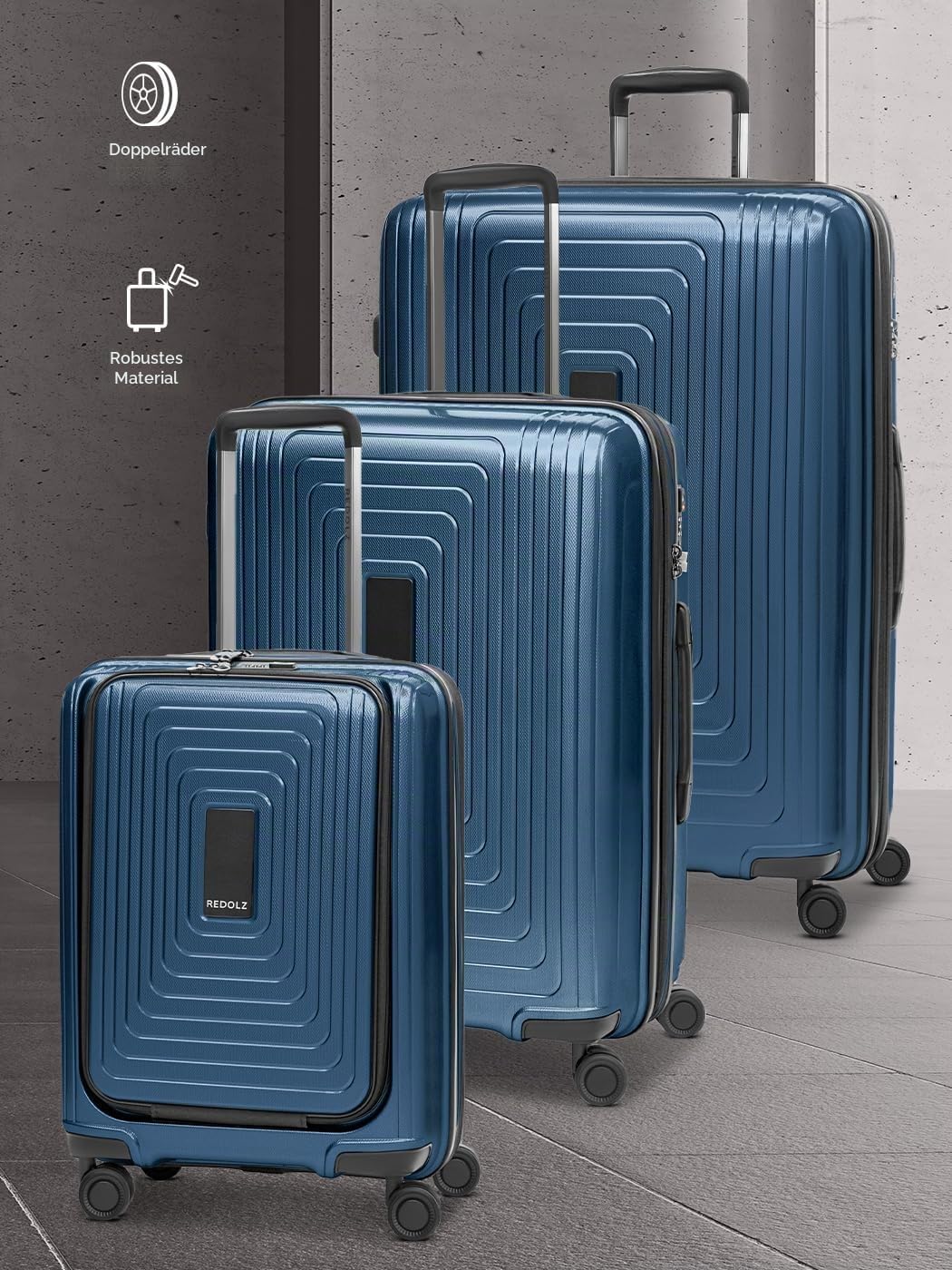 REDOLZ Hartschalen Koffer-Set-3-teilig | S 55 cm Laptopfach + M 66 cm + L 77 cm | Dehnfalte erweiter