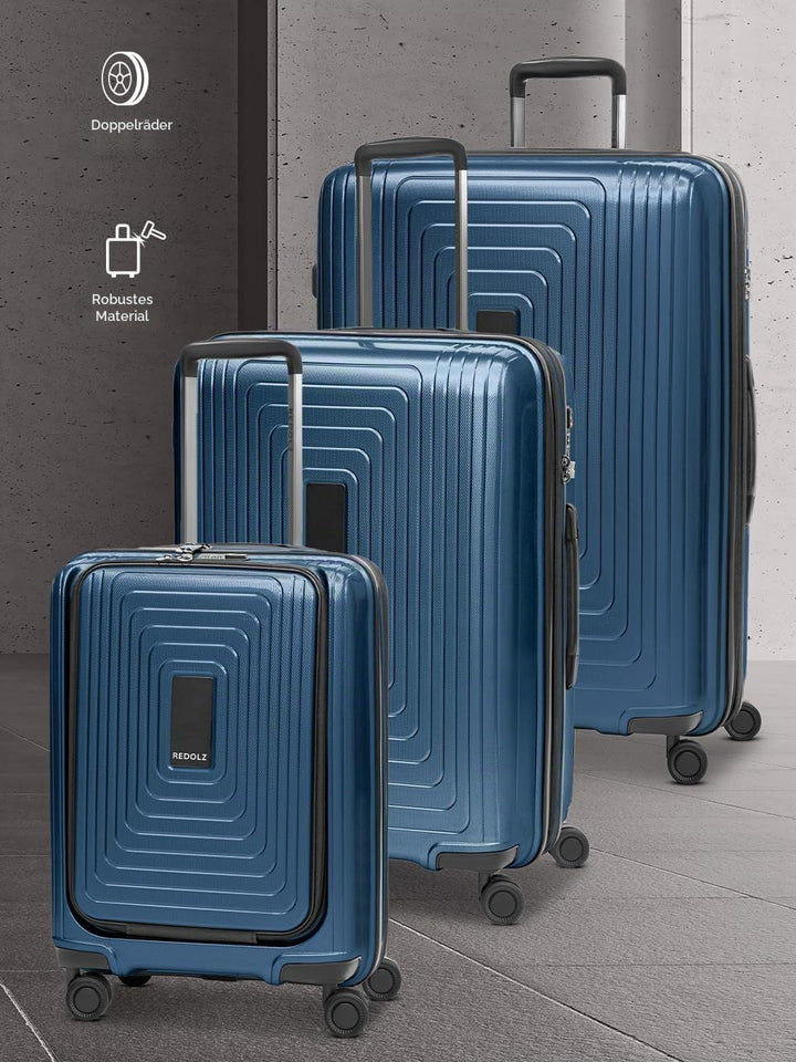REDOLZ Hartschalen Koffer-Set-3-teilig | S 55 cm Laptopfach + M 66 cm + L 77 cm | Dehnfalte erweiter
