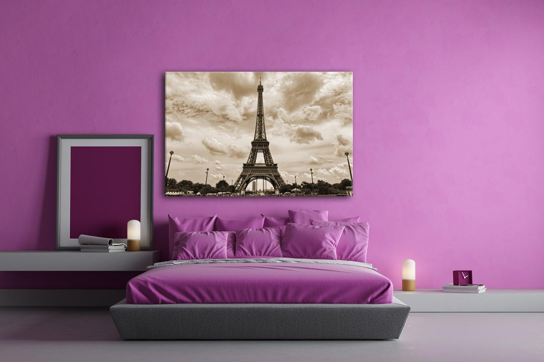 deyoli Berühmter Eiffelturm in Paris Format: 80x60 Effekt: Sepia als Leinwandbild, Motiv fertig gera