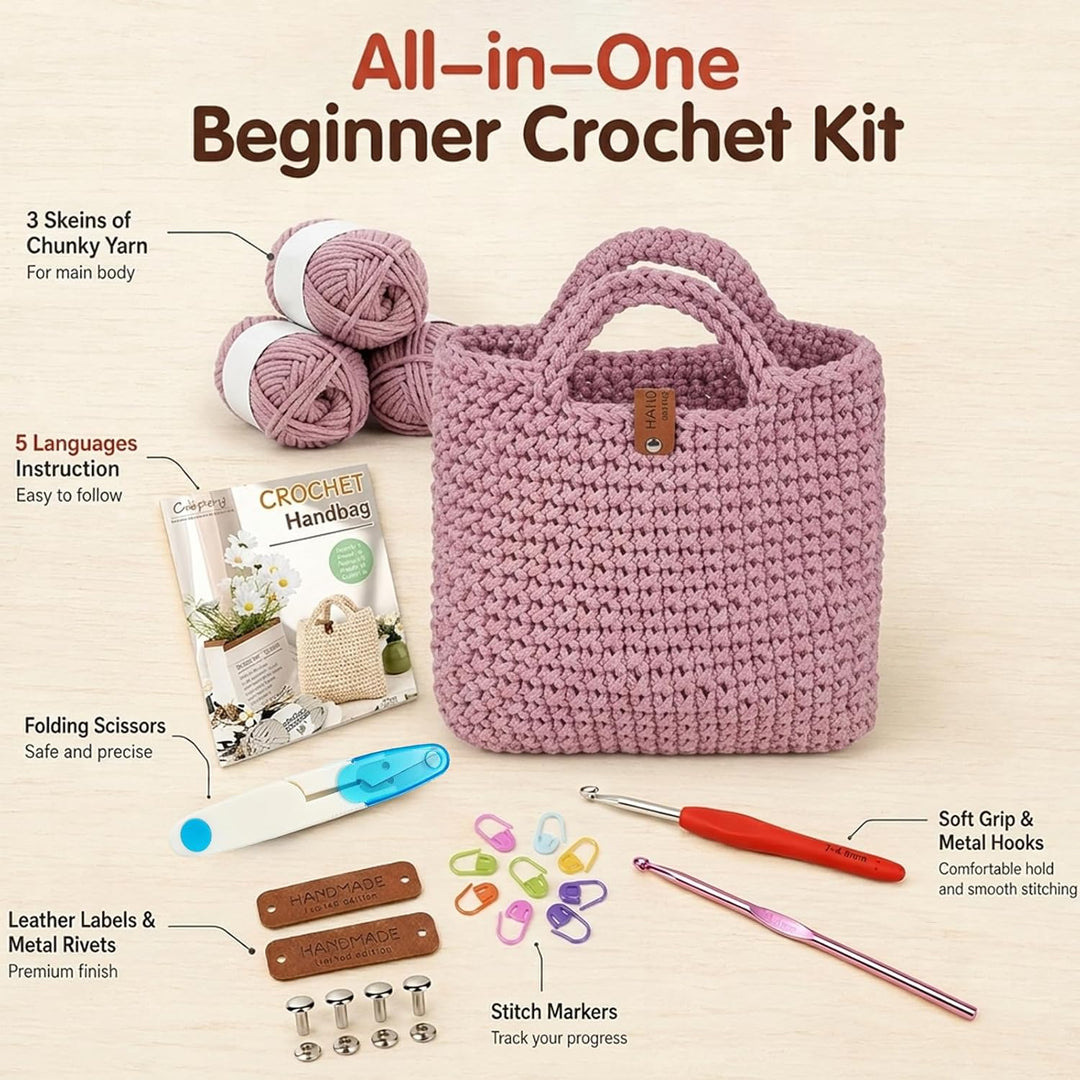 CEWROM Häkelset Für Anfänger - Strandtasche Damen, Häkel Set für Anfänger Erwachsene, Häkelnadel, Ta