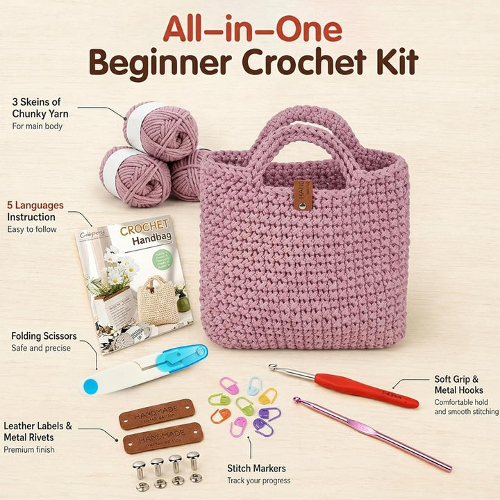 CEWROM Häkelset Für Anfänger - Strandtasche Damen, Häkel Set für Anfänger Erwachsene, Häkelnadel, Ta