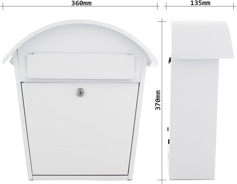 Profirst Mail PM 710 Briefkasten Weiss Stahl, BxH 36 x 38 cm, Zylinderschloss inkl. 2 Schlüssel, Tür