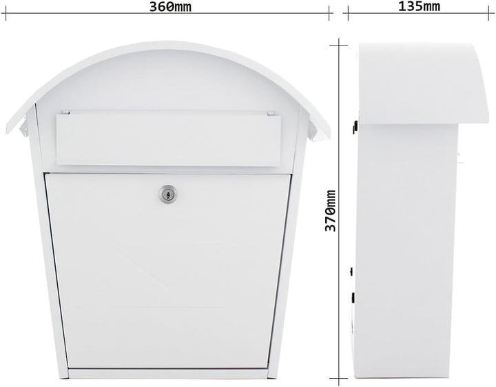 Profirst Mail PM 710 Briefkasten Weiss Stahl, BxH 36 x 38 cm, Zylinderschloss inkl. 2 Schlüssel, Tür