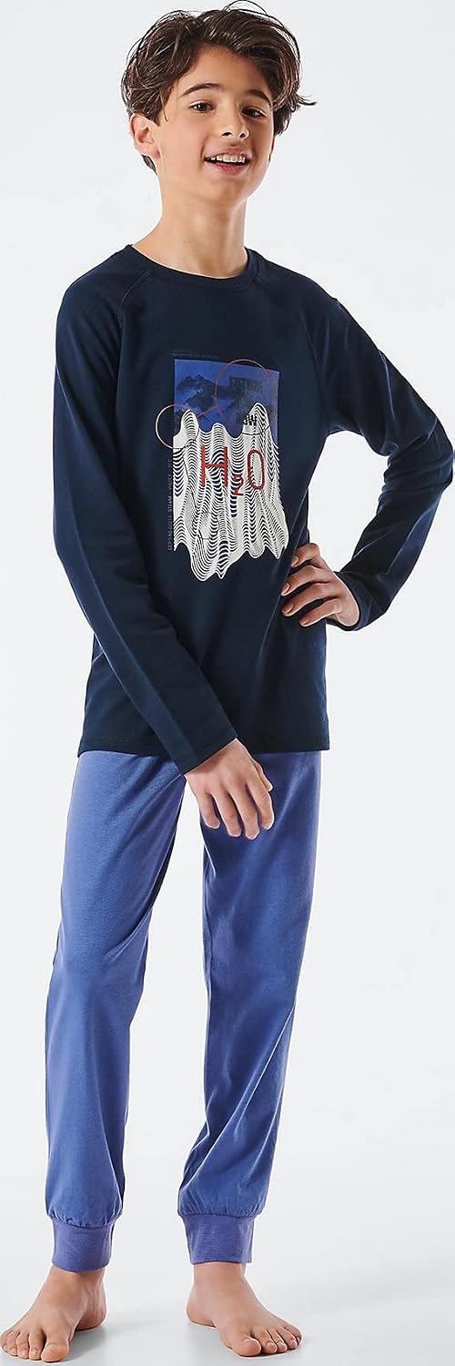 Schiesser Jungen Langer Schlafanzug-Organic Cotton Pyjamaset 140 Indigo (Indigo I), 140 Indigo (Indi