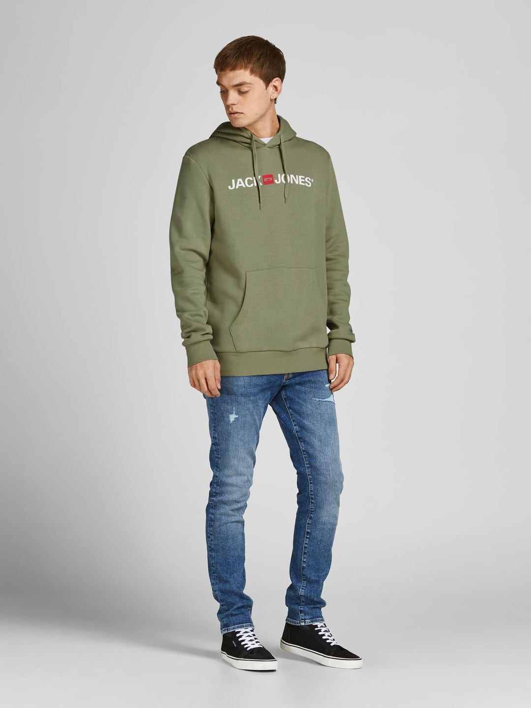 JACK & JONES Male Kapuzenpullover Logo Kapuzenpullover XS Grün (Dusty Olive/Reg Fit), XS Grün (Dusty