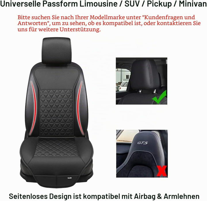 Black Panther 1 Paar Luxus PU-Leder Sitzbezüge Auto Vordersitze, kompatibel mit 95% Autos,Keine Sitz