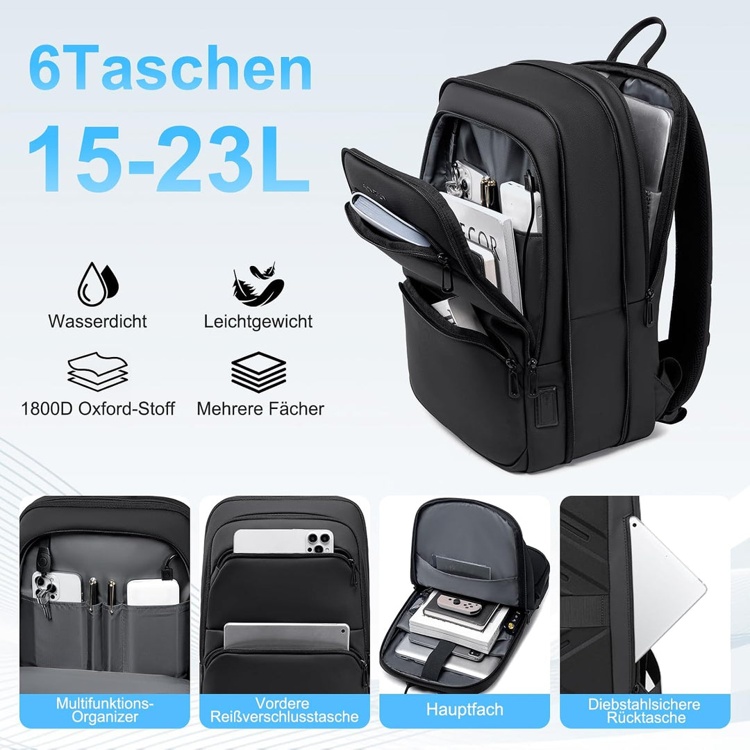 FENRUIEN Leichter Business Rucksack Herren 15.6 Zoll Wasserdicht Notebook Laptop Backpack Erweiterba