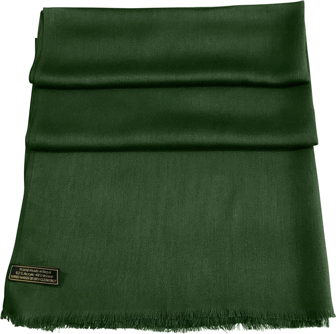 CJ Apparel Damen Handgefertigter nepalesischer Fransenschal Pashmina-Schal Einheitsgrösse Dunkelgrün
