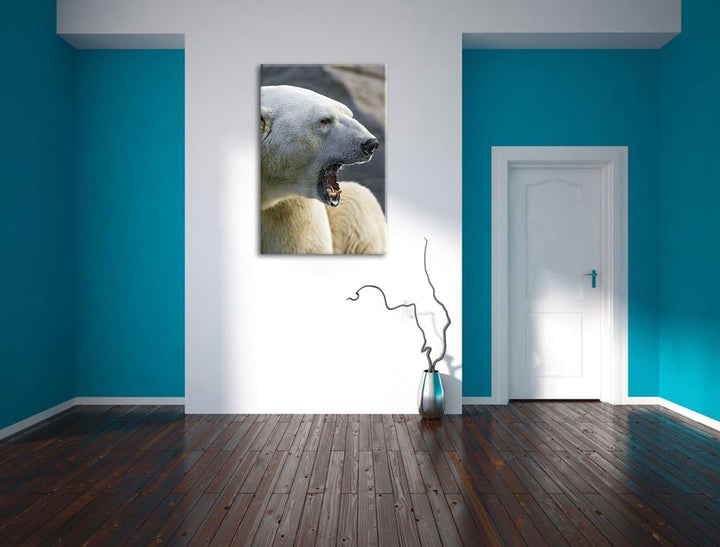 Pixxprint brüllender Eisbär auf Leinwand, XXL riesige Bilder fertig gerahmt mit Keilrahmen, Kunstdru