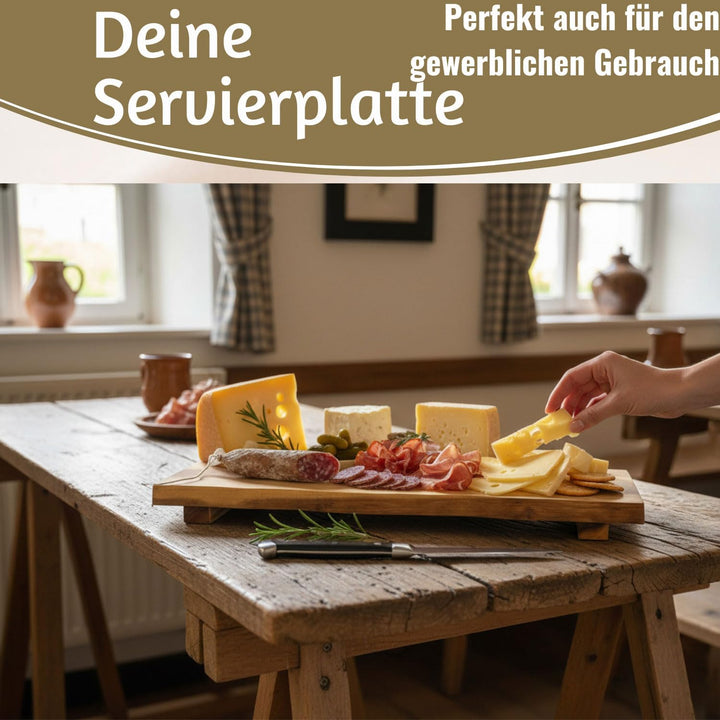 LS-LebenStil XL Vesperbrett Servierbrett Akazie 53x19x4cm - FSC Zertifiziert - Standfüsse - auf Füss